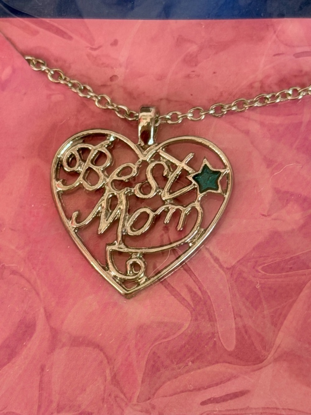KEEPSAKE the Label Silver 'Best Mom' Heart Necklace with Teal Star